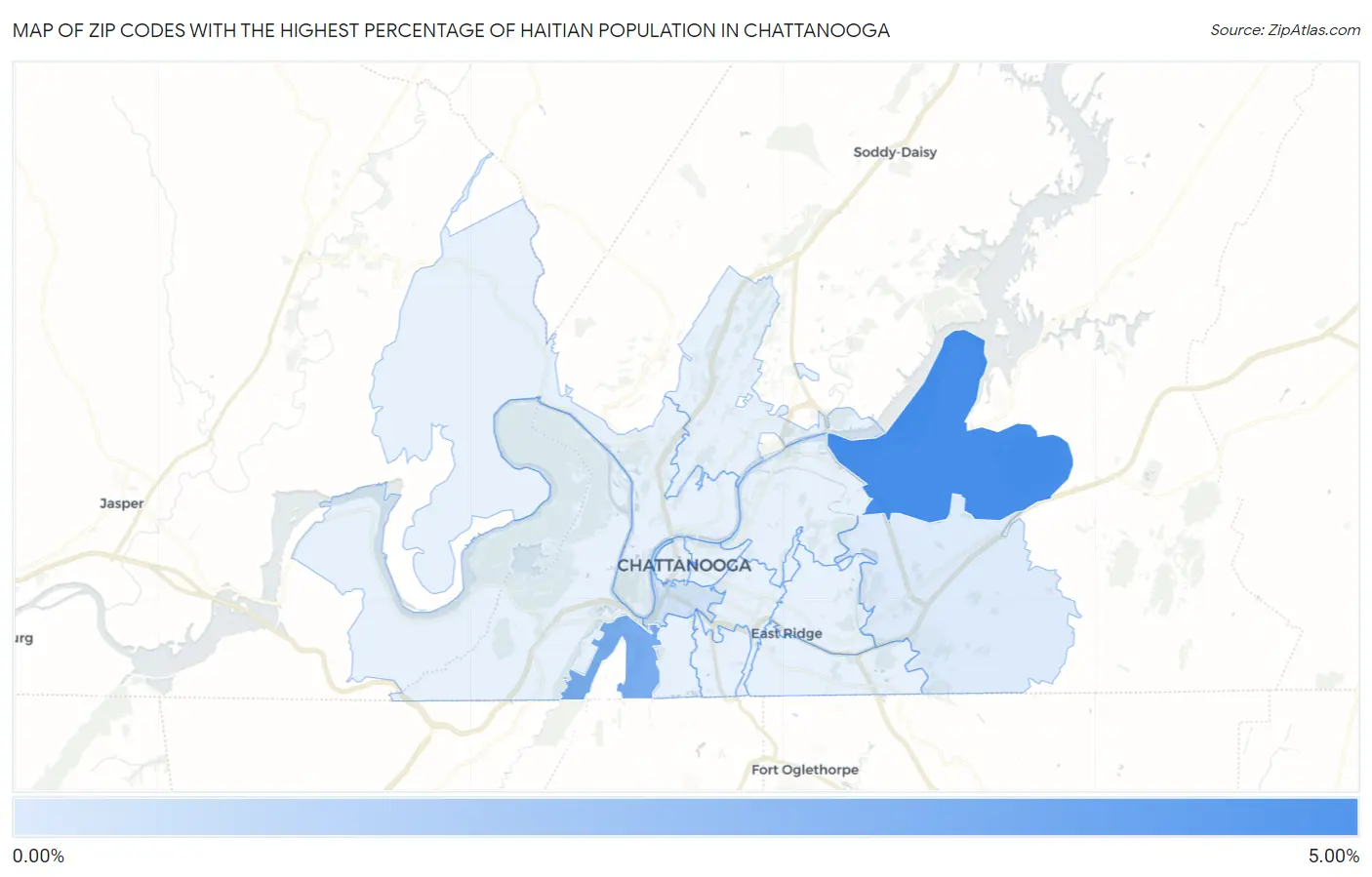 Zip Codes with the Highest Percentage of Haitian Population in Chattanooga Map