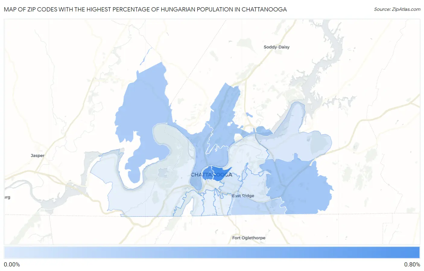 Zip Codes with the Highest Percentage of Hungarian Population in Chattanooga Map