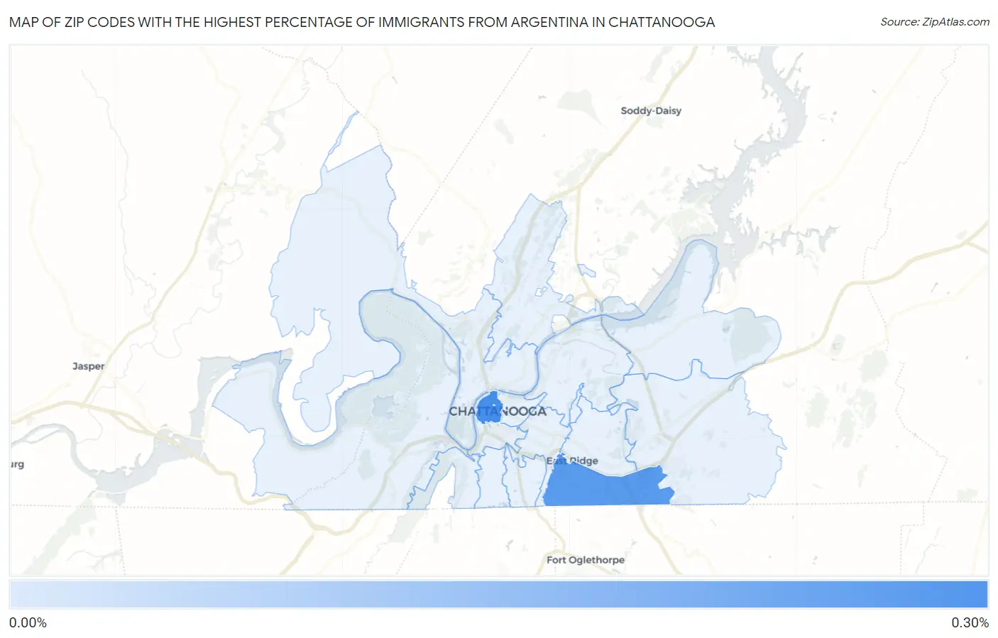 Zip Codes with the Highest Percentage of Immigrants from Argentina in Chattanooga Map