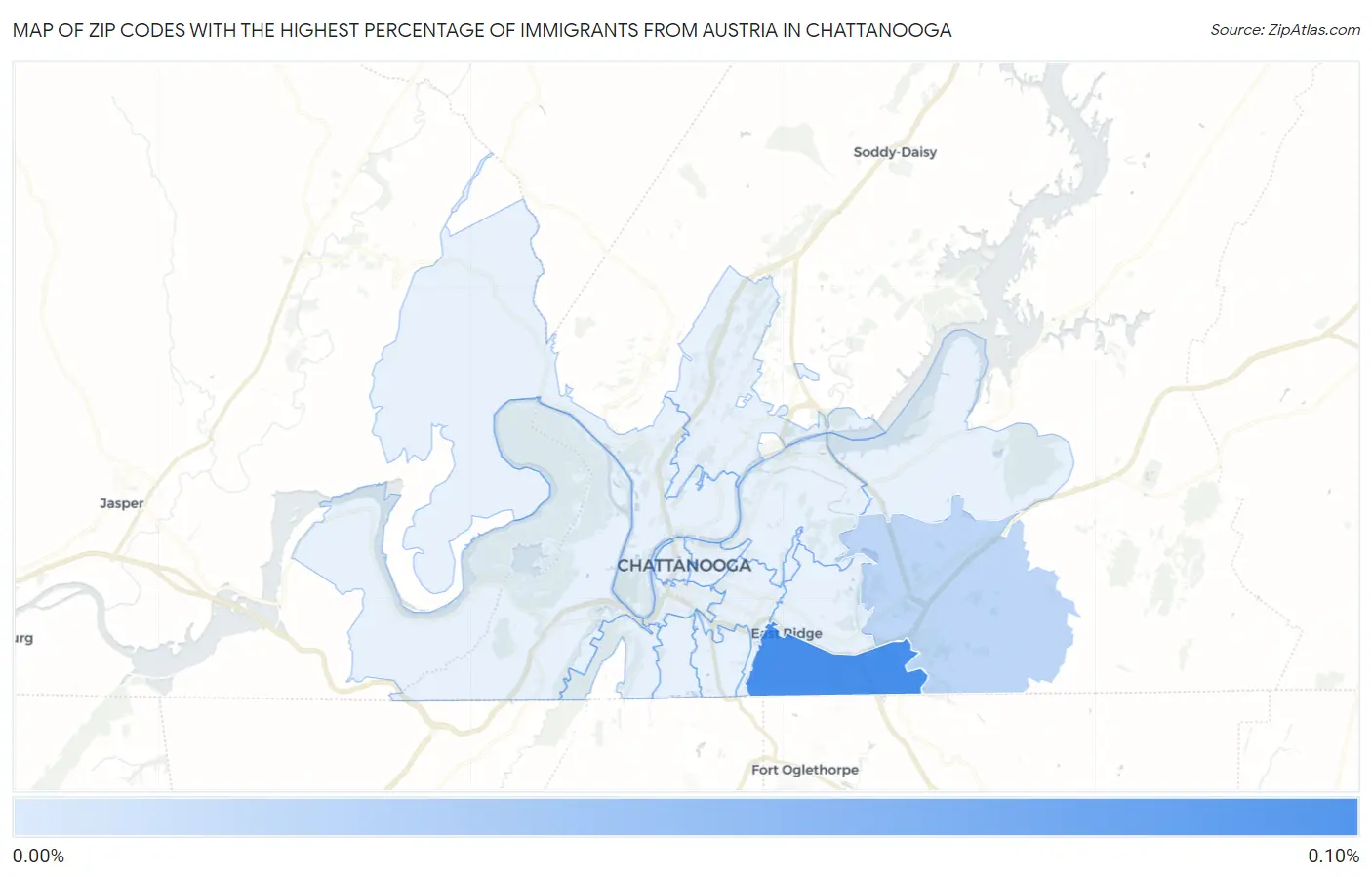 Zip Codes with the Highest Percentage of Immigrants from Austria in Chattanooga Map