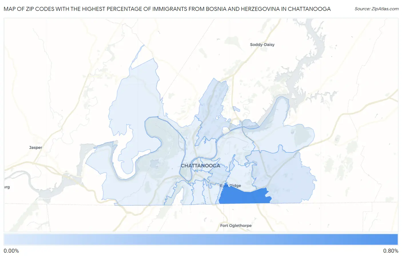 Zip Codes with the Highest Percentage of Immigrants from Bosnia and Herzegovina in Chattanooga Map