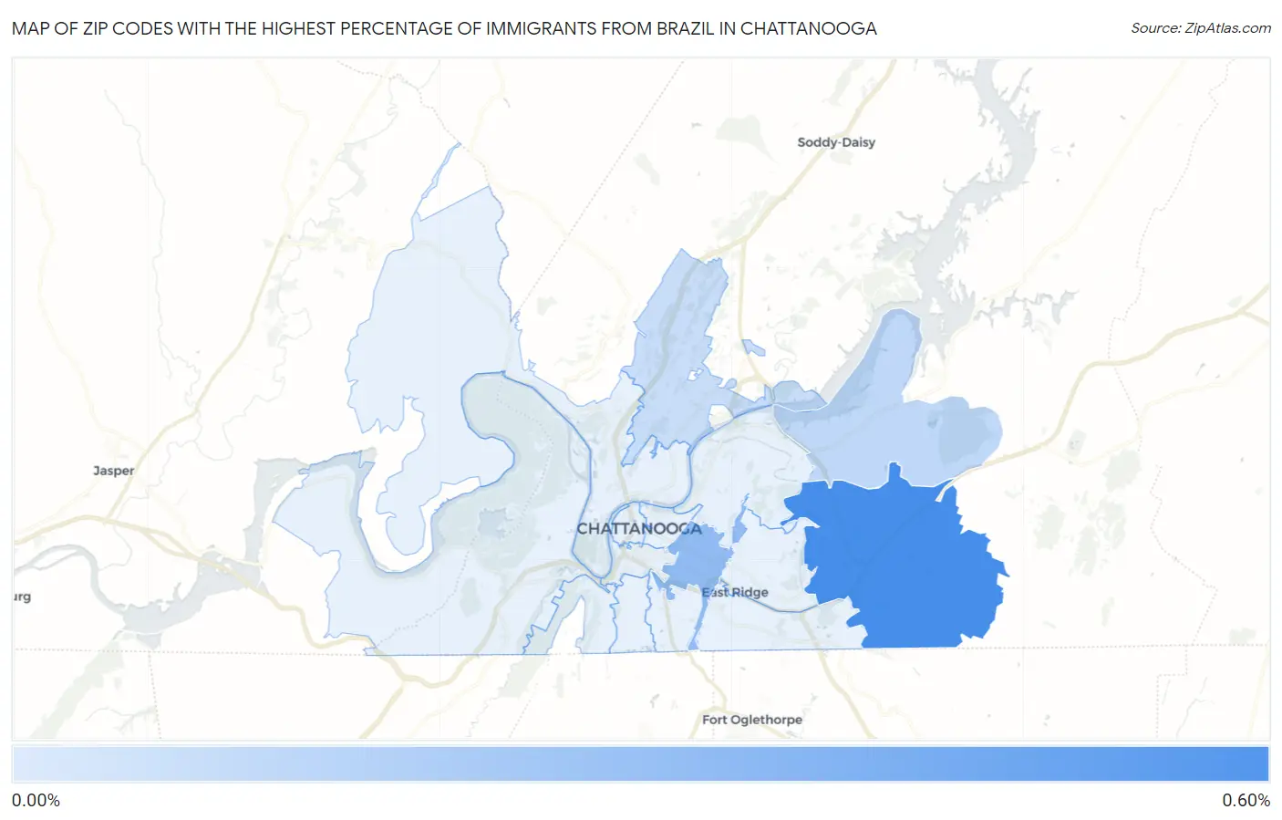 Zip Codes with the Highest Percentage of Immigrants from Brazil in Chattanooga Map