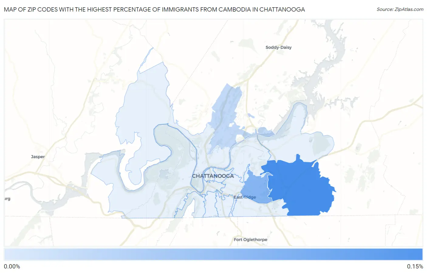 Zip Codes with the Highest Percentage of Immigrants from Cambodia in Chattanooga Map