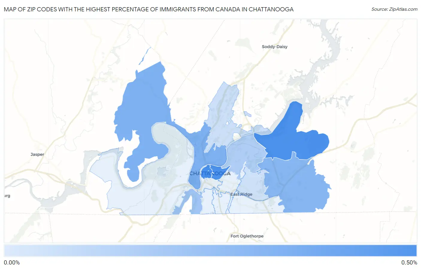 Zip Codes with the Highest Percentage of Immigrants from Canada in Chattanooga Map