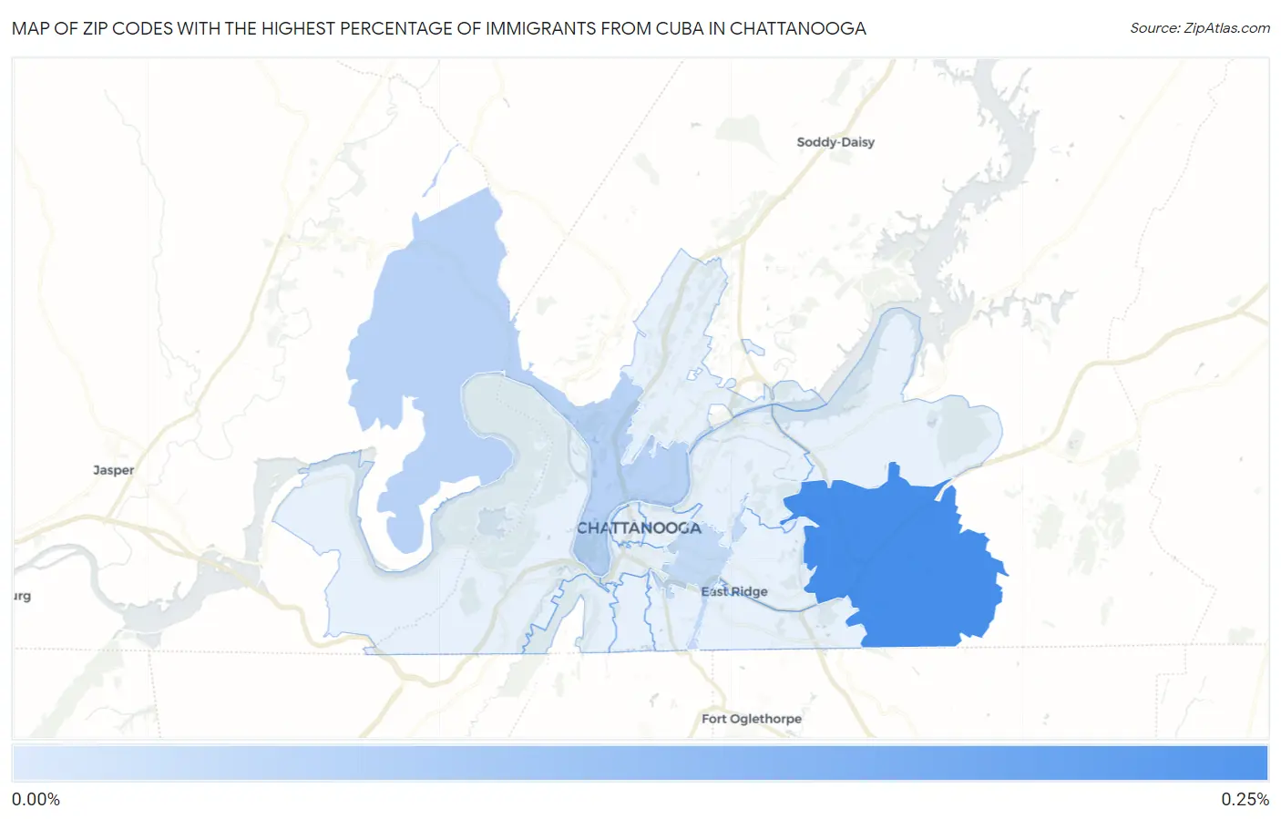 Zip Codes with the Highest Percentage of Immigrants from Cuba in Chattanooga Map
