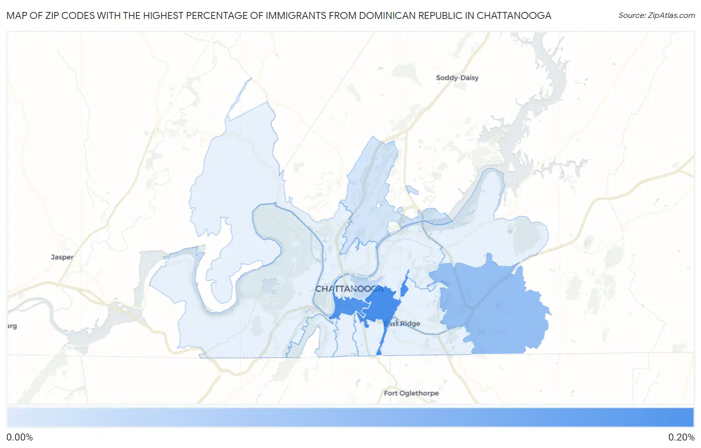 Zip Codes with the Highest Percentage of Immigrants from Dominican Republic in Chattanooga Map