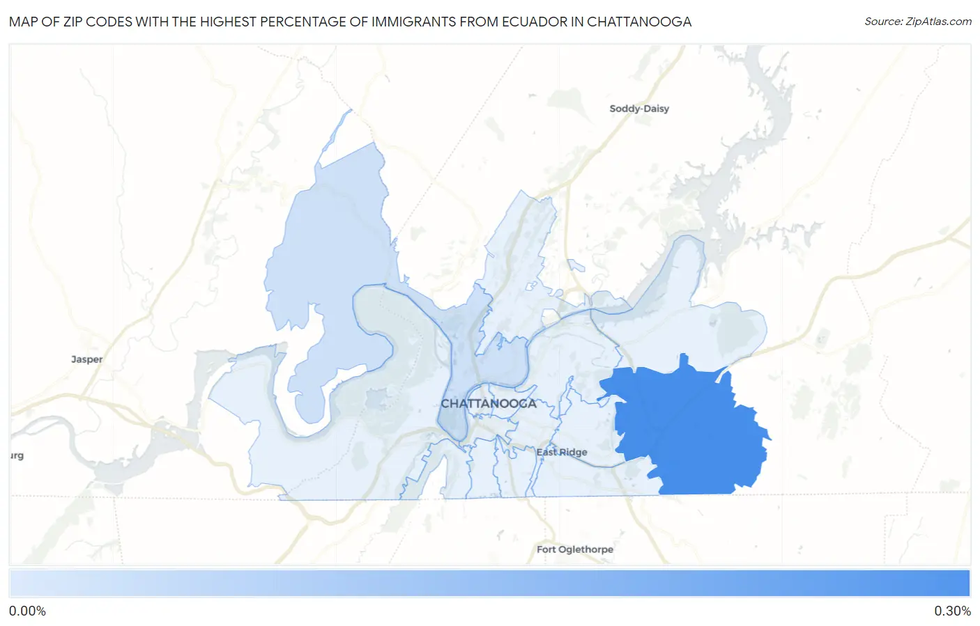 Zip Codes with the Highest Percentage of Immigrants from Ecuador in Chattanooga Map