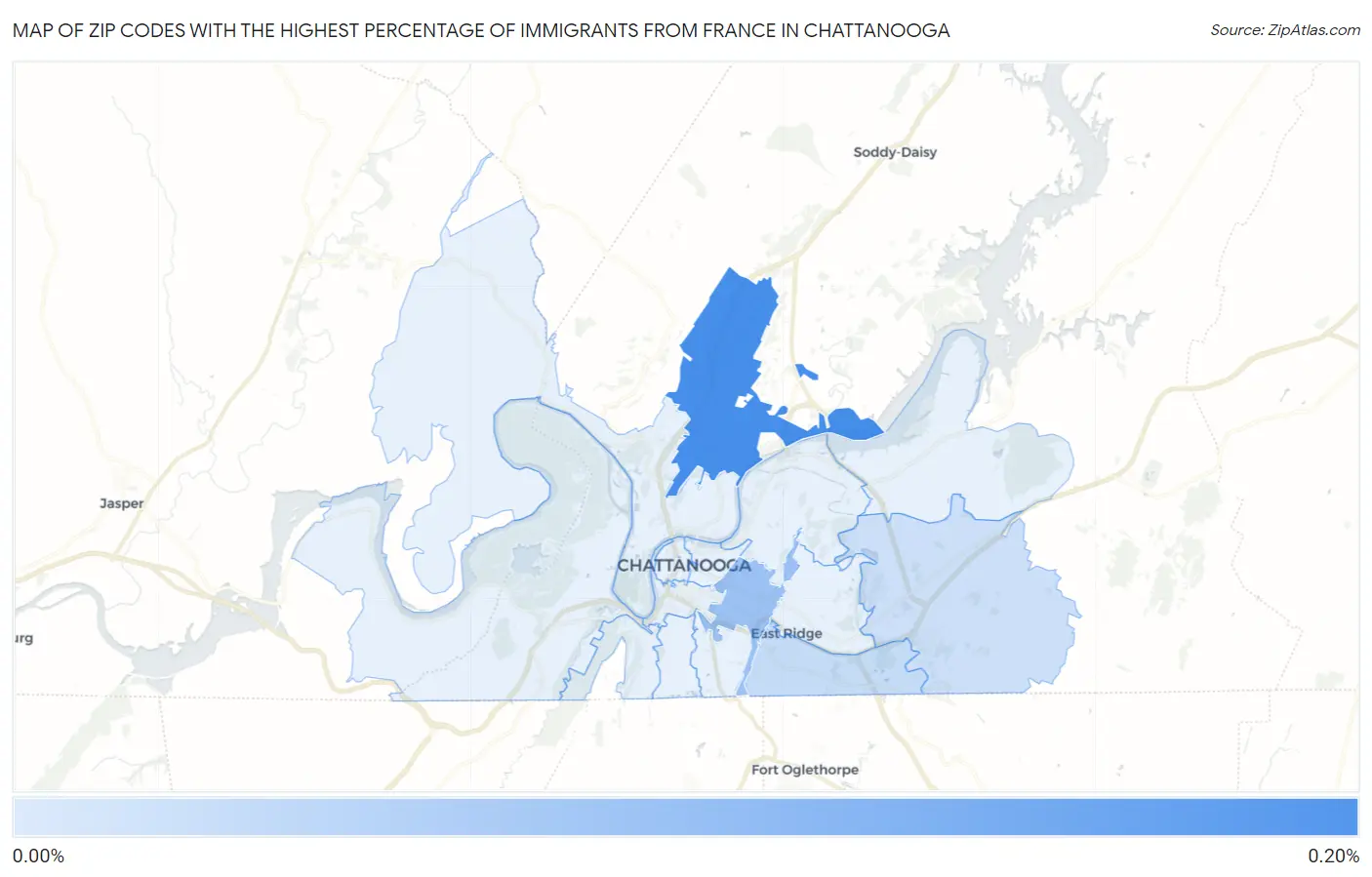 Zip Codes with the Highest Percentage of Immigrants from France in Chattanooga Map