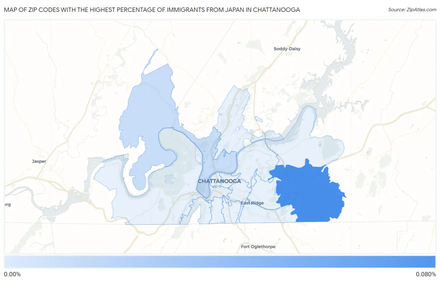 Zip Codes with the Highest Percentage of Immigrants from Japan in Chattanooga Map