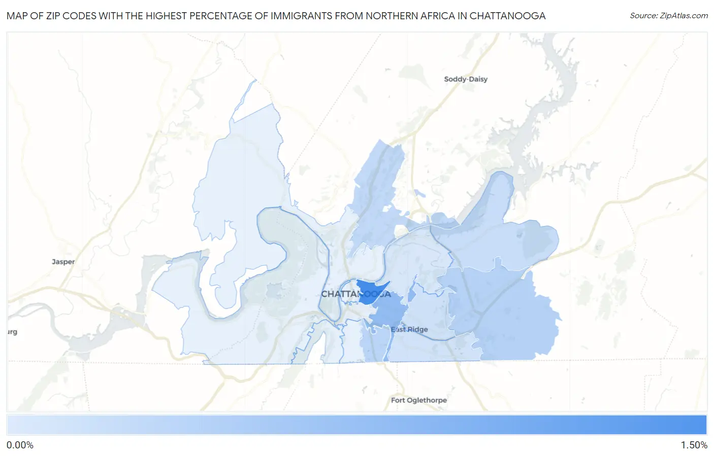 Zip Codes with the Highest Percentage of Immigrants from Northern Africa in Chattanooga Map