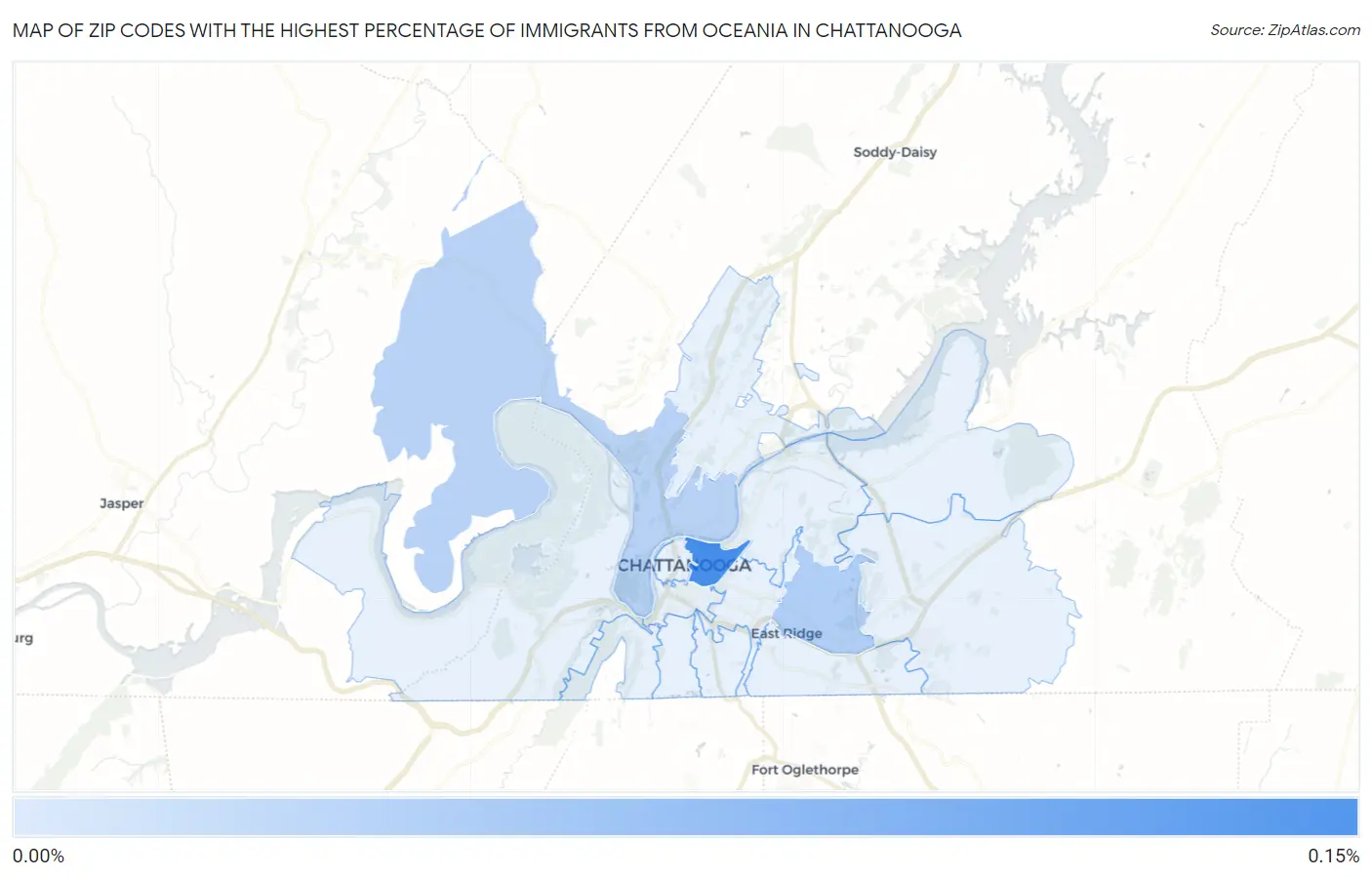 Zip Codes with the Highest Percentage of Immigrants from Oceania in Chattanooga Map