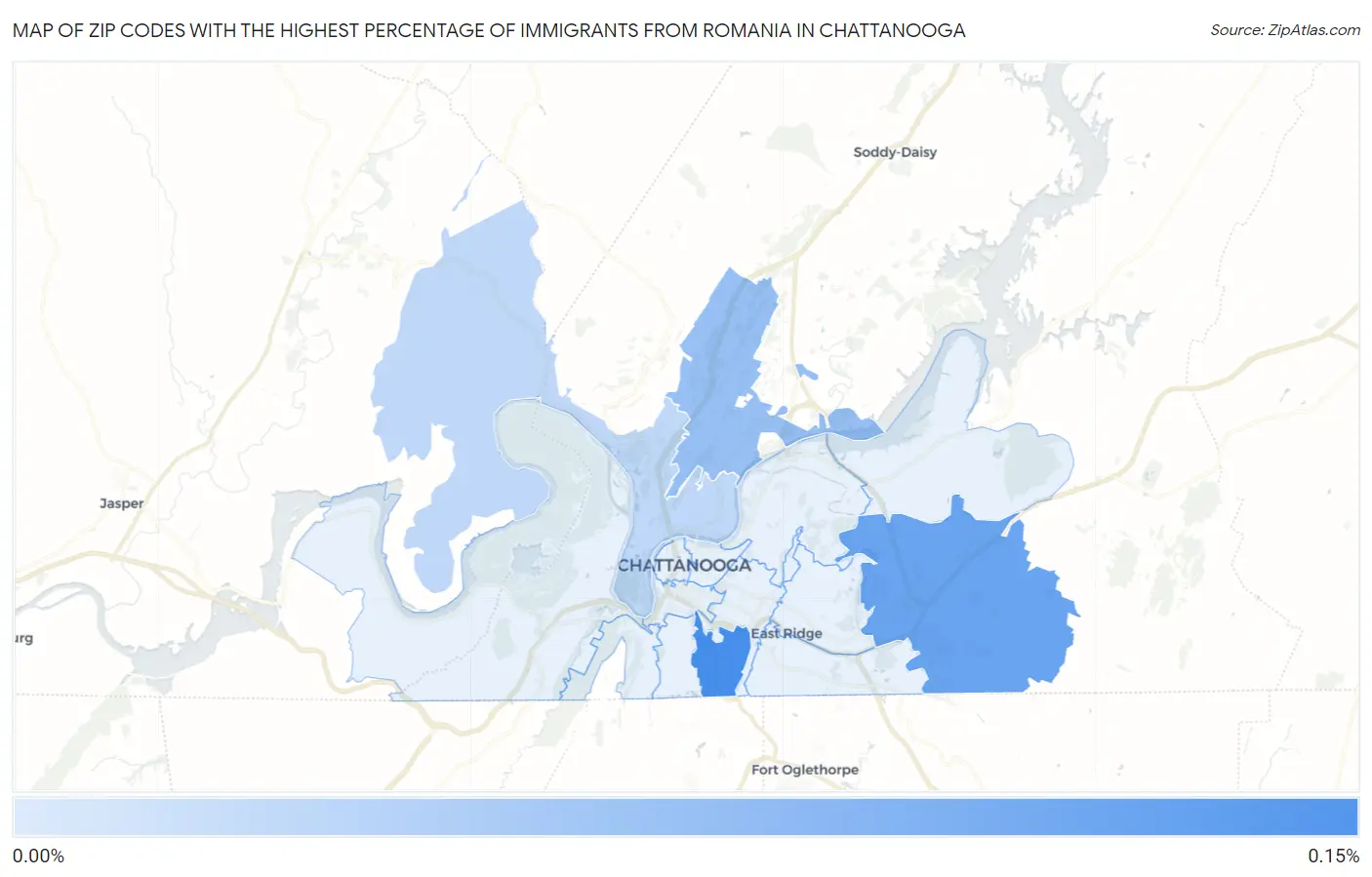 Zip Codes with the Highest Percentage of Immigrants from Romania in Chattanooga Map