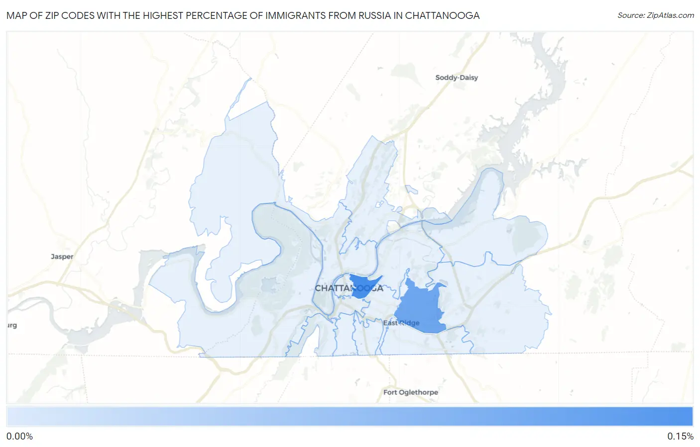 Zip Codes with the Highest Percentage of Immigrants from Russia in Chattanooga Map