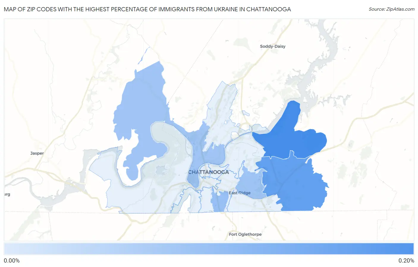 Zip Codes with the Highest Percentage of Immigrants from Ukraine in Chattanooga Map