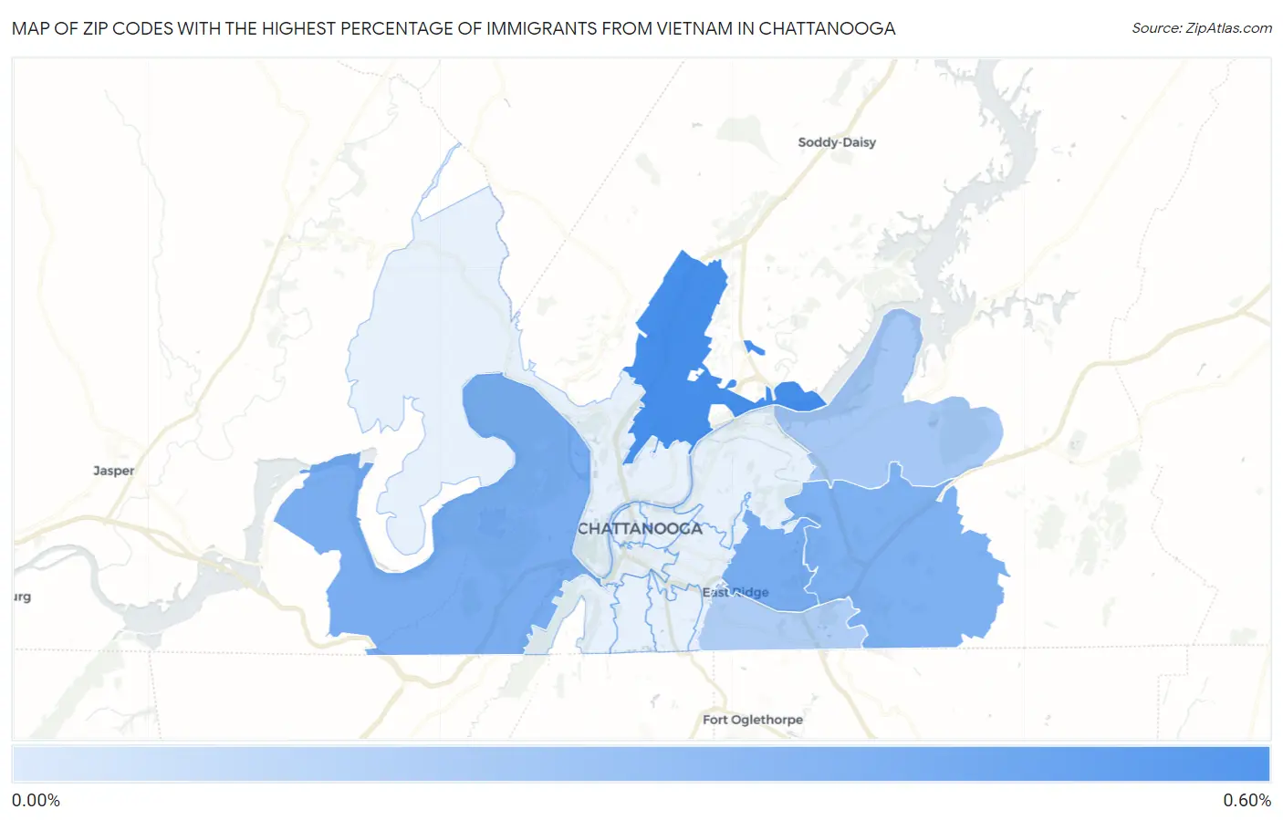 Zip Codes with the Highest Percentage of Immigrants from Vietnam in Chattanooga Map