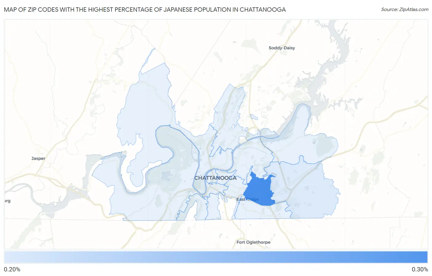 Zip Codes with the Highest Percentage of Japanese Population in Chattanooga Map