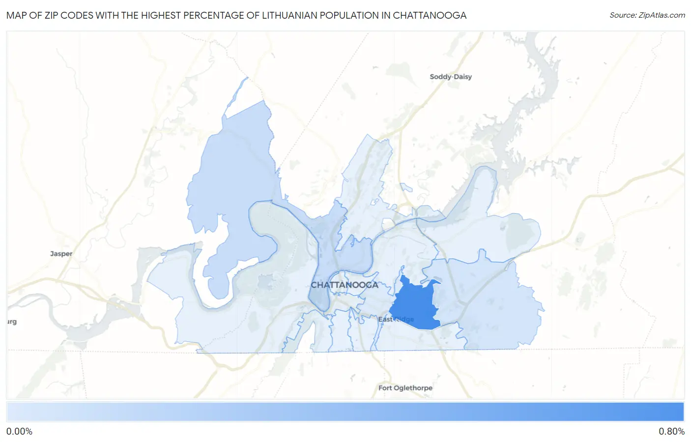 Zip Codes with the Highest Percentage of Lithuanian Population in Chattanooga Map
