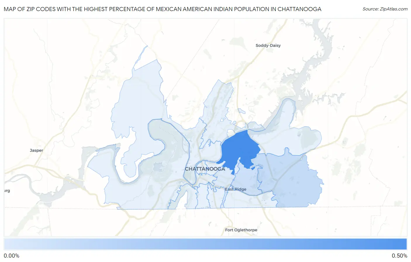 Zip Codes with the Highest Percentage of Mexican American Indian Population in Chattanooga Map