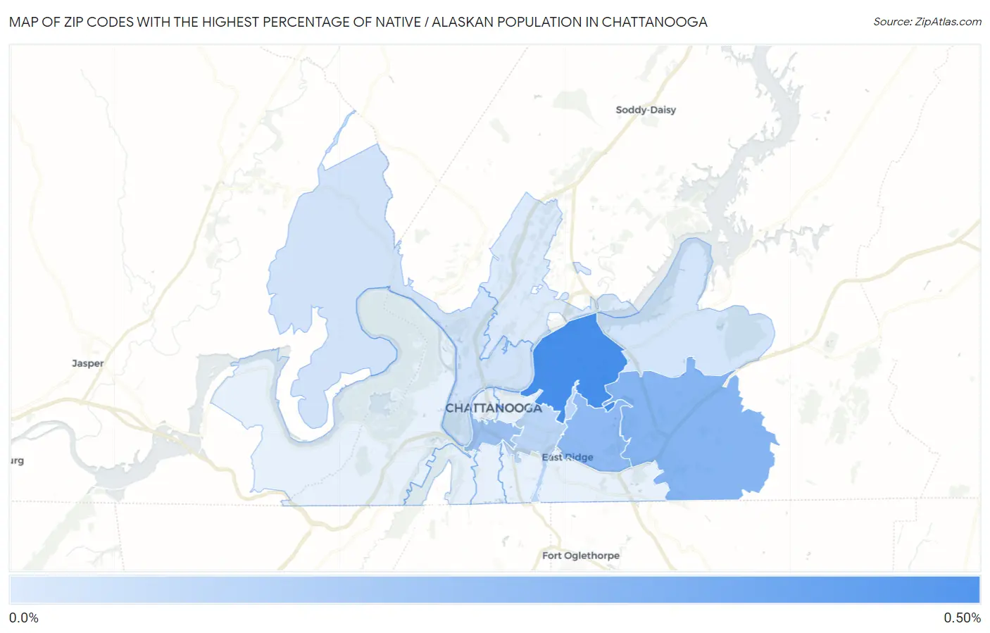 Zip Codes with the Highest Percentage of Native / Alaskan Population in Chattanooga Map