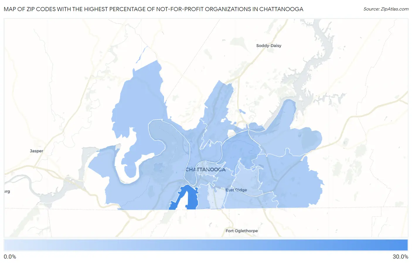 Zip Codes with the Highest Percentage of Not-for-profit Organizations in Chattanooga Map