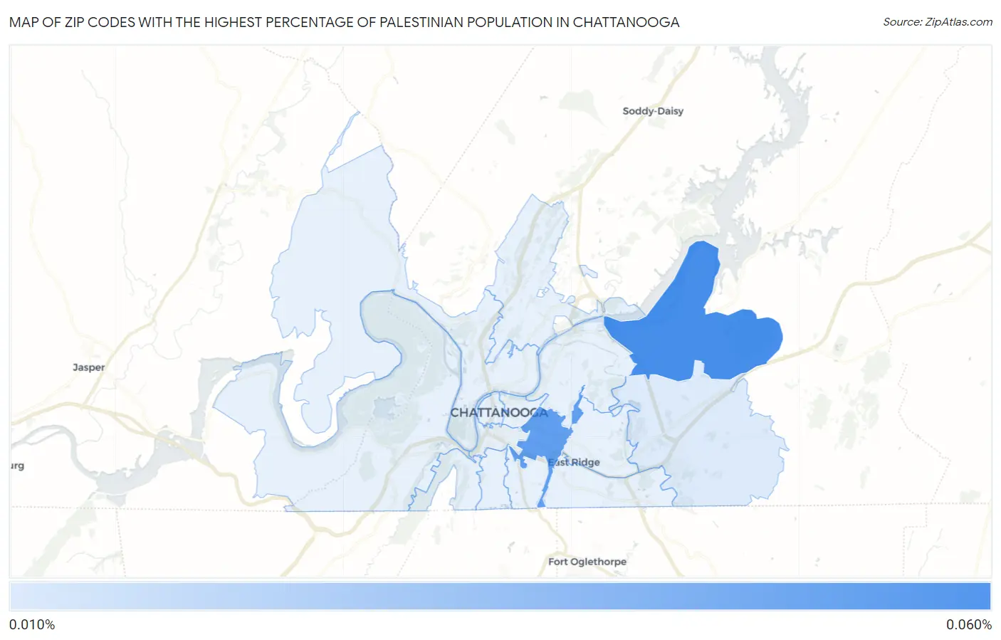 Zip Codes with the Highest Percentage of Palestinian Population in Chattanooga Map