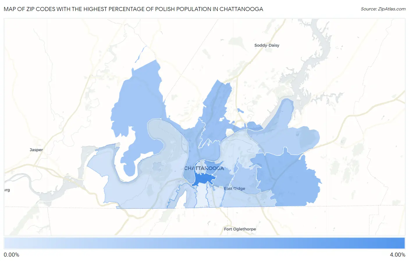Zip Codes with the Highest Percentage of Polish Population in Chattanooga Map