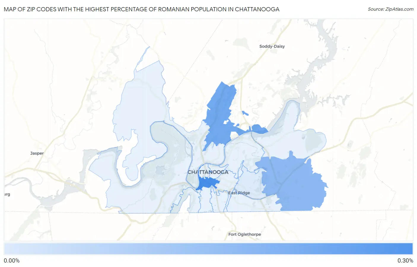 Zip Codes with the Highest Percentage of Romanian Population in Chattanooga Map