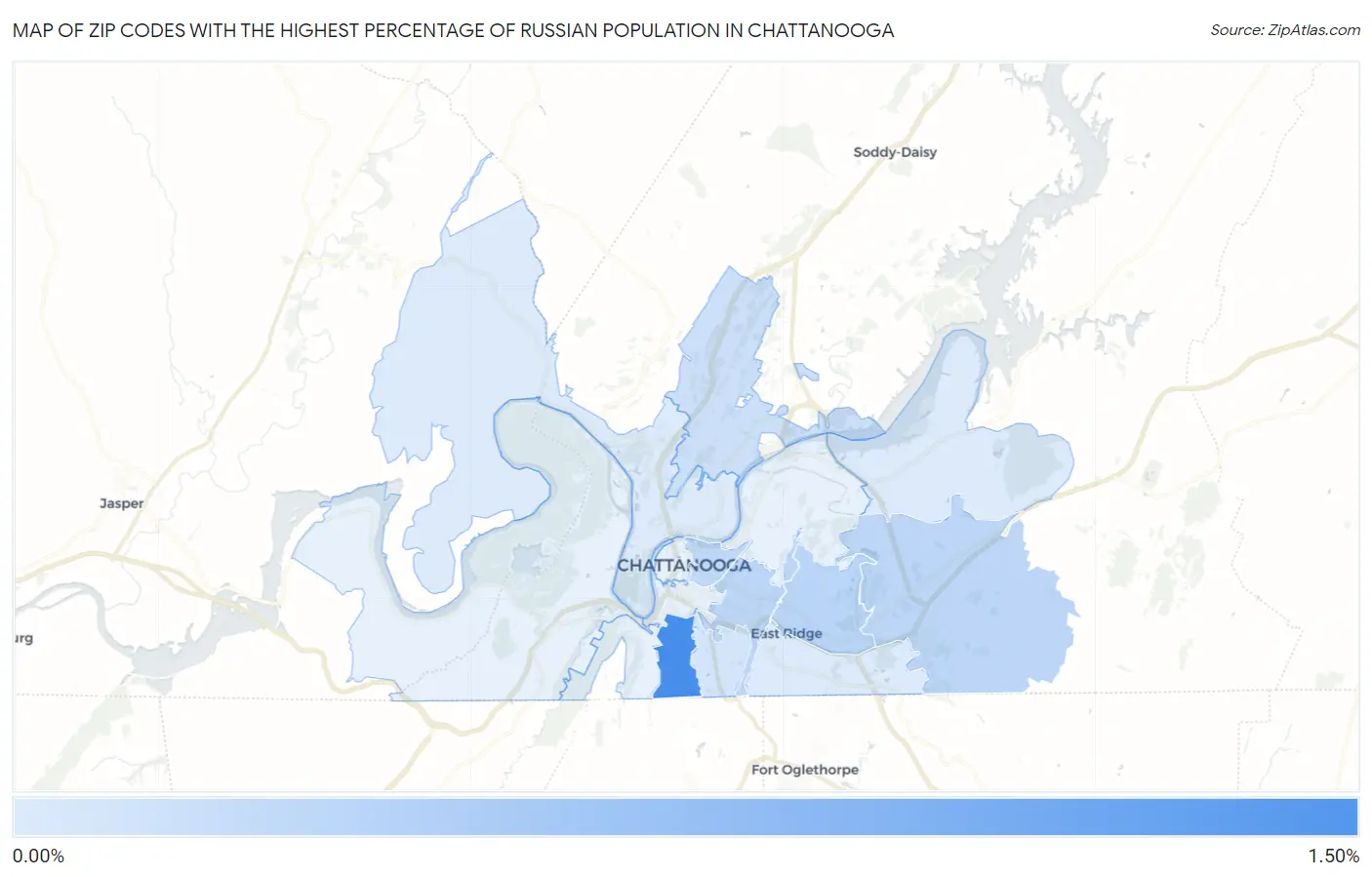 Zip Codes with the Highest Percentage of Russian Population in Chattanooga Map