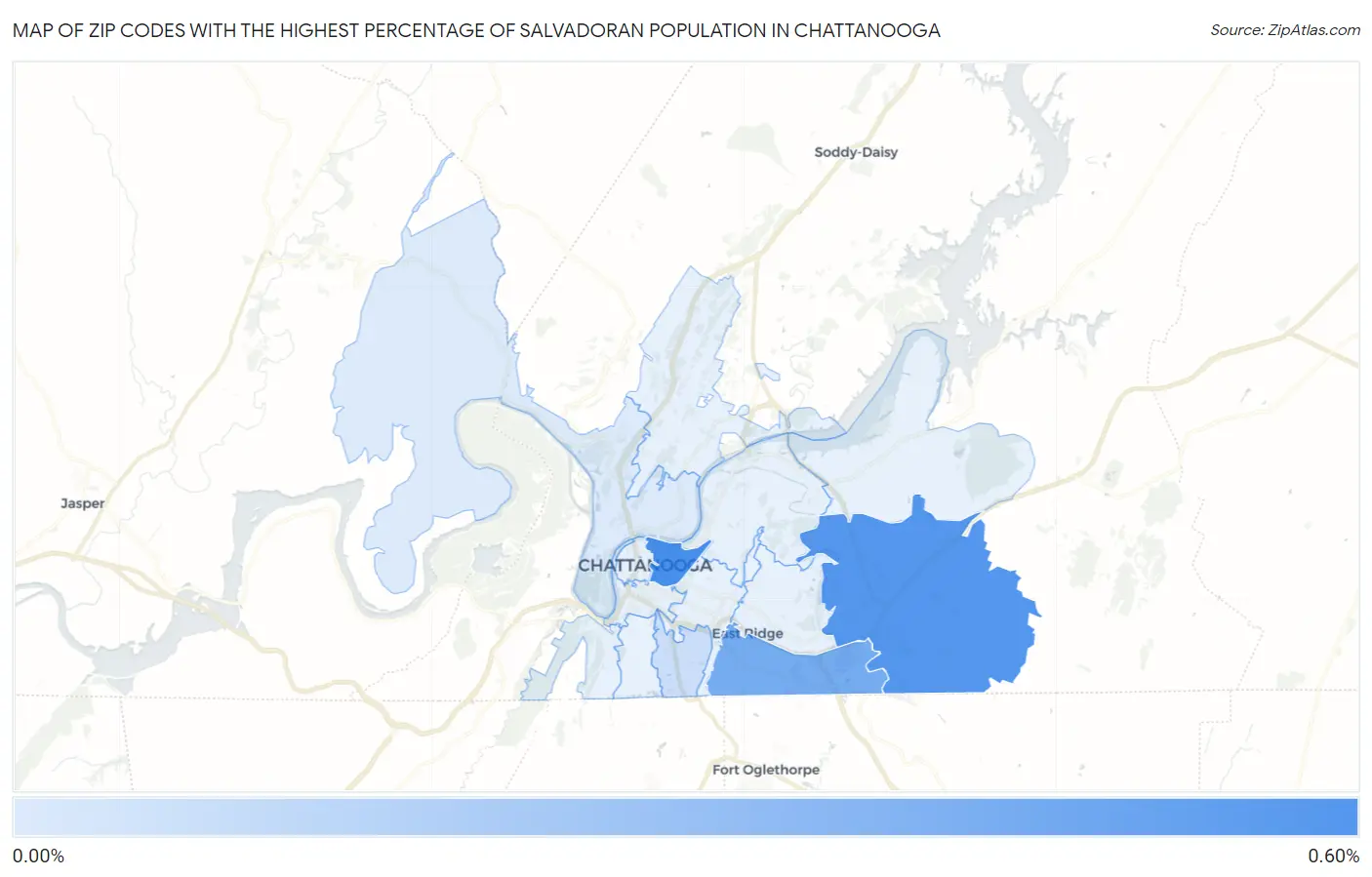 Zip Codes with the Highest Percentage of Salvadoran Population in Chattanooga Map