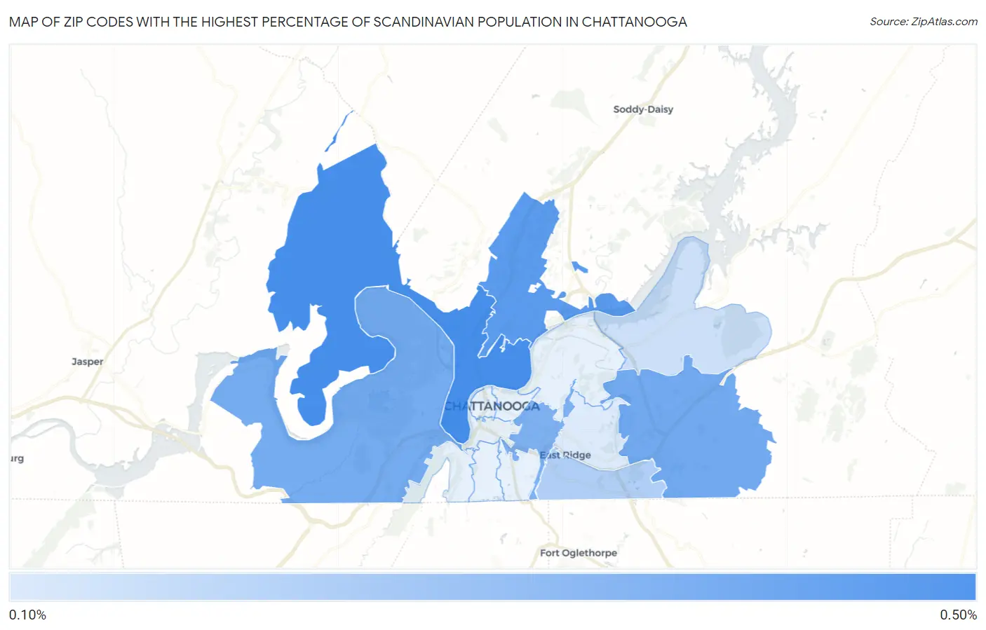 Zip Codes with the Highest Percentage of Scandinavian Population in Chattanooga Map