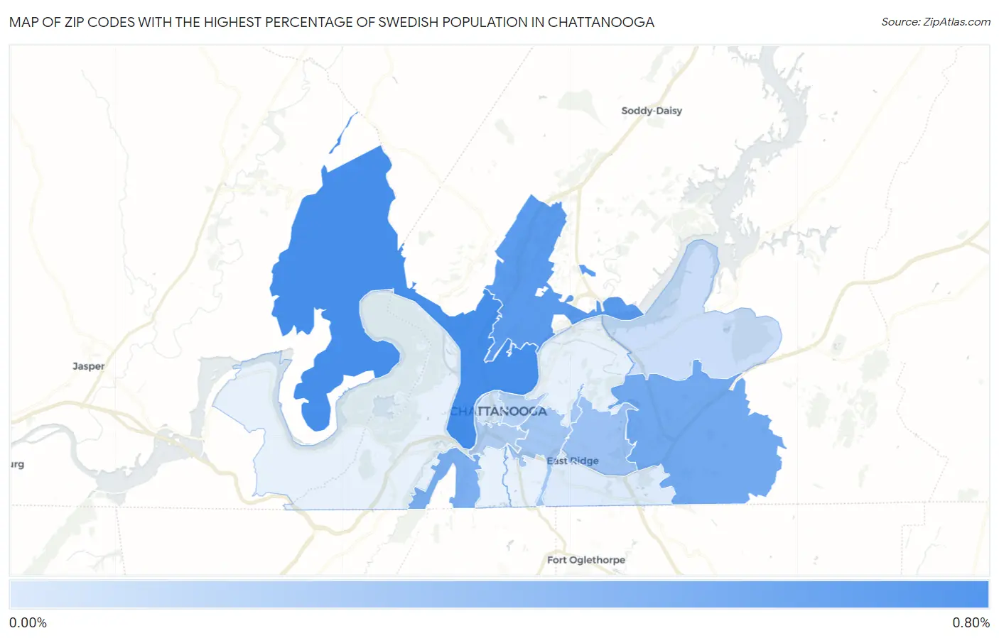 Zip Codes with the Highest Percentage of Swedish Population in Chattanooga Map