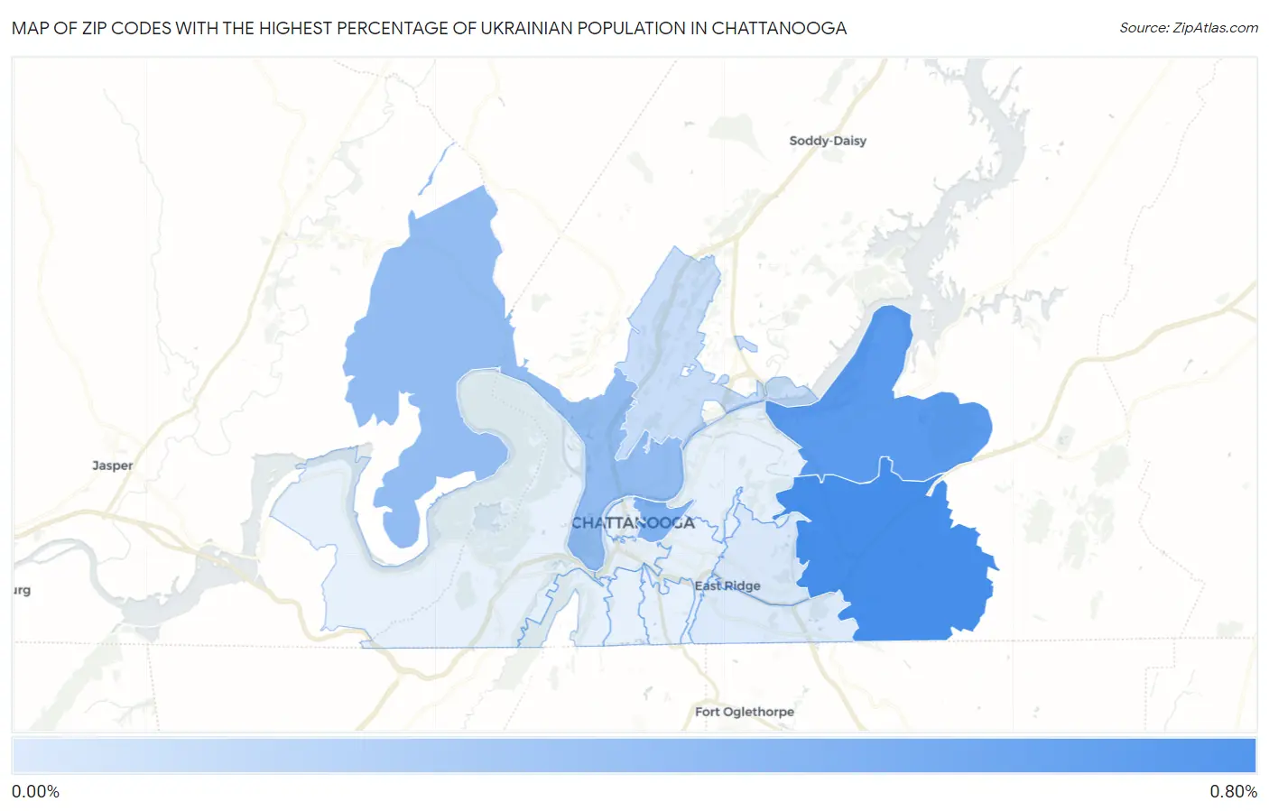 Zip Codes with the Highest Percentage of Ukrainian Population in Chattanooga Map