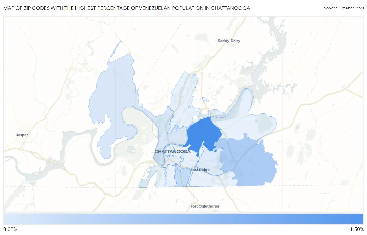 Zip Codes with the Highest Percentage of Venezuelan Population in Chattanooga Map