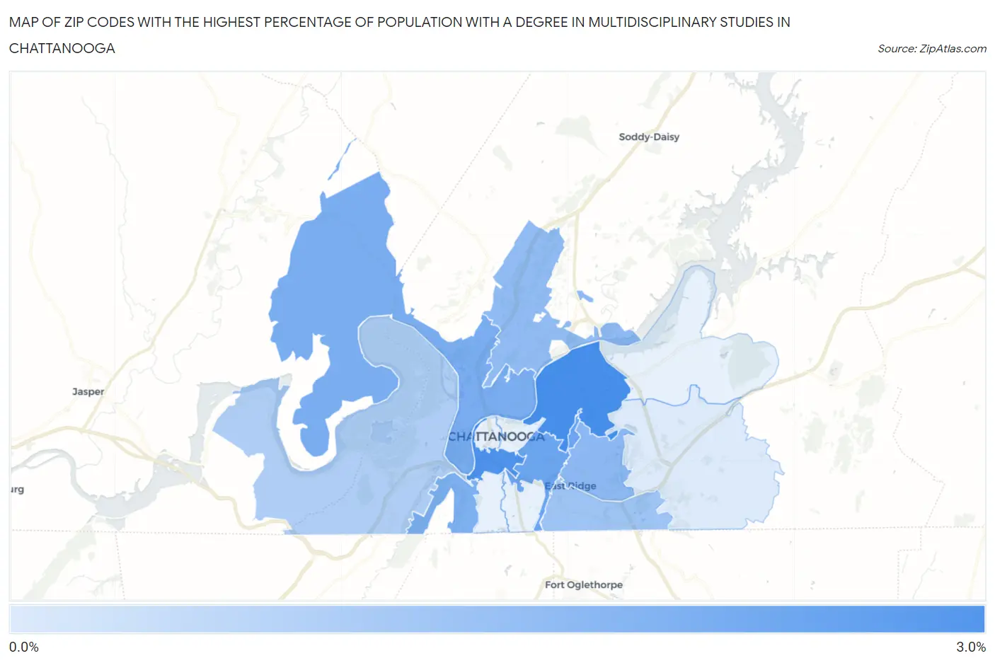 Zip Codes with the Highest Percentage of Population with a Degree in Multidisciplinary Studies in Chattanooga Map