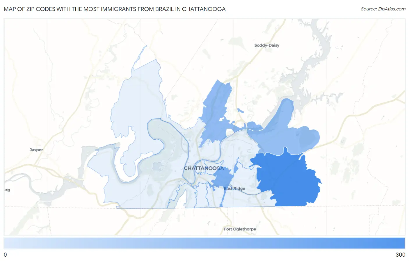 Zip Codes with the Most Immigrants from Brazil in Chattanooga Map