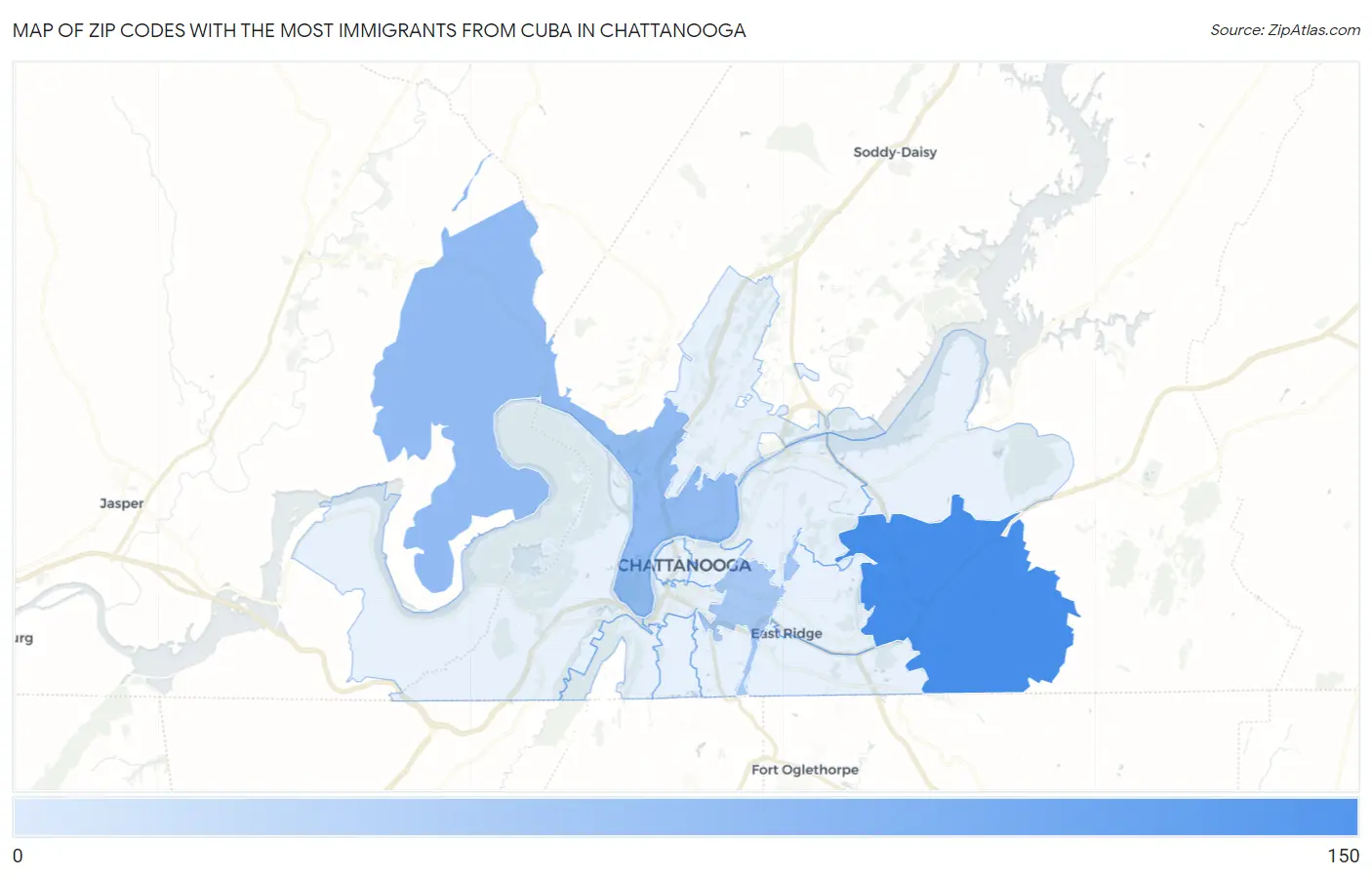 Zip Codes with the Most Immigrants from Cuba in Chattanooga Map
