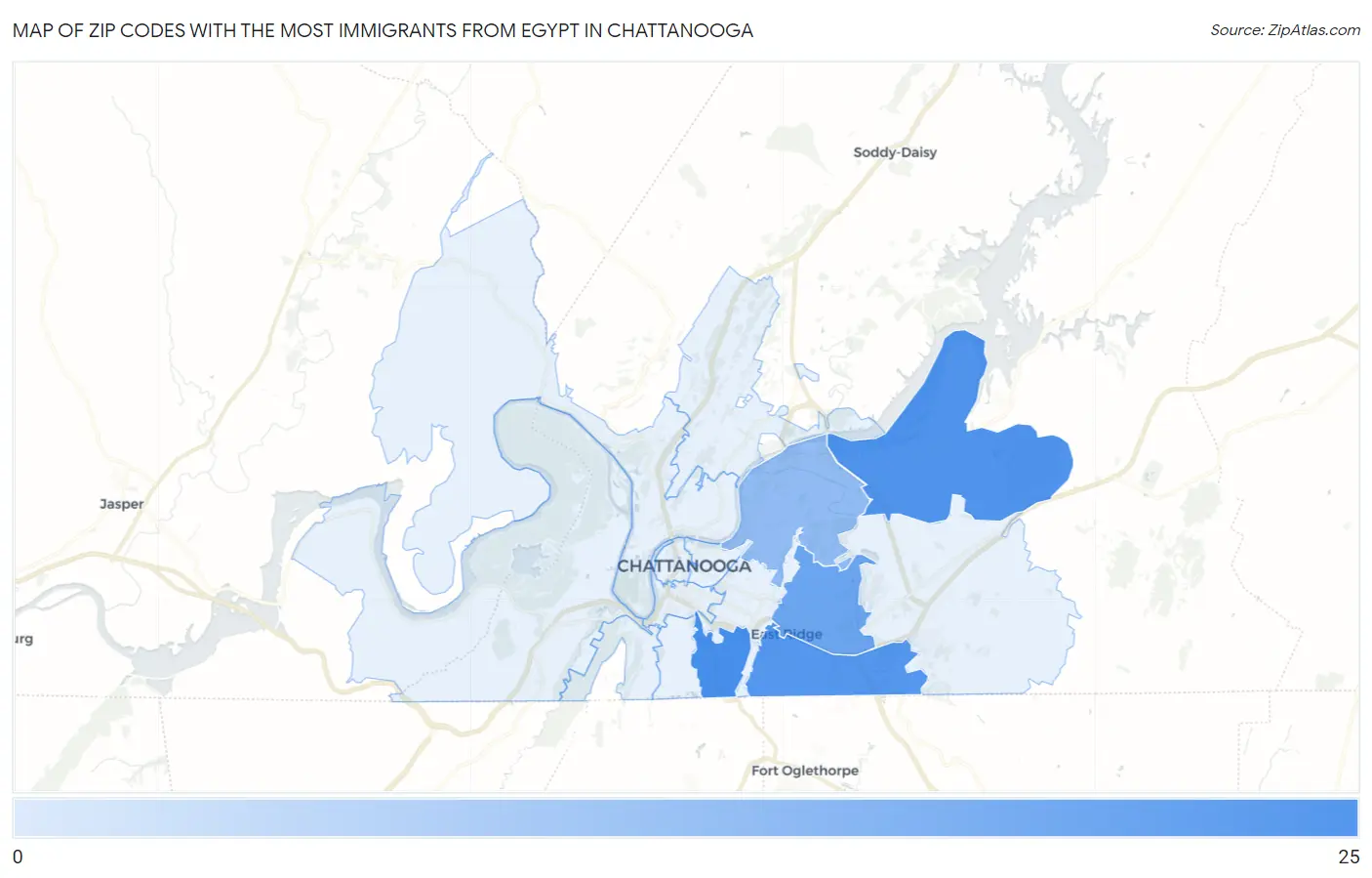 Zip Codes with the Most Immigrants from Egypt in Chattanooga Map