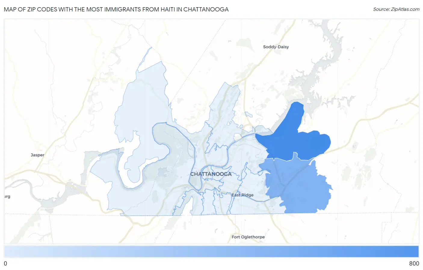 Zip Codes with the Most Immigrants from Haiti in Chattanooga Map