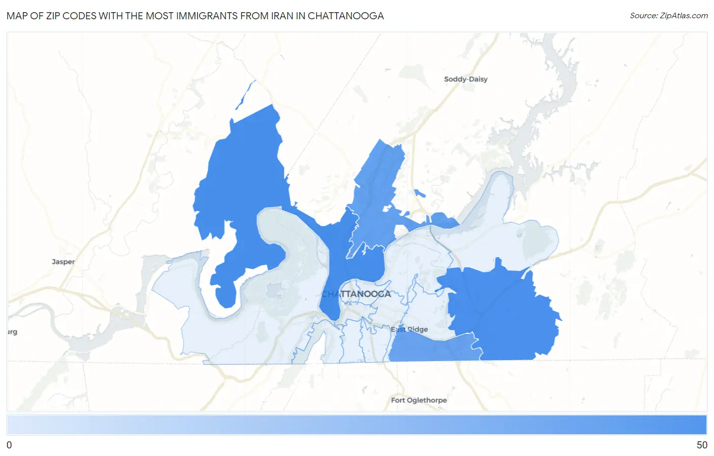 Zip Codes with the Most Immigrants from Iran in Chattanooga Map