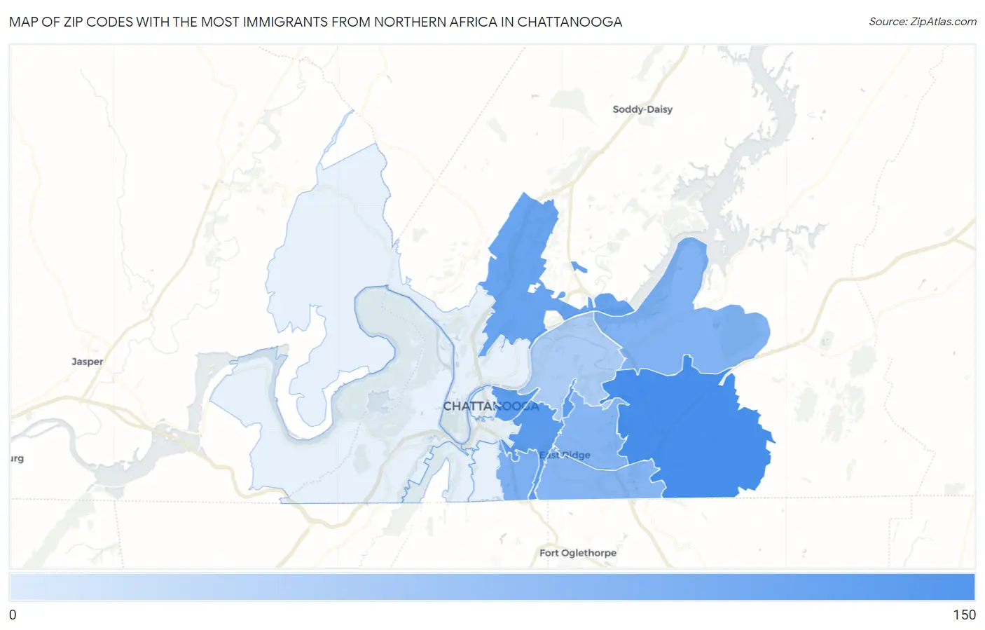 Zip Codes with the Most Immigrants from Northern Africa in Chattanooga Map