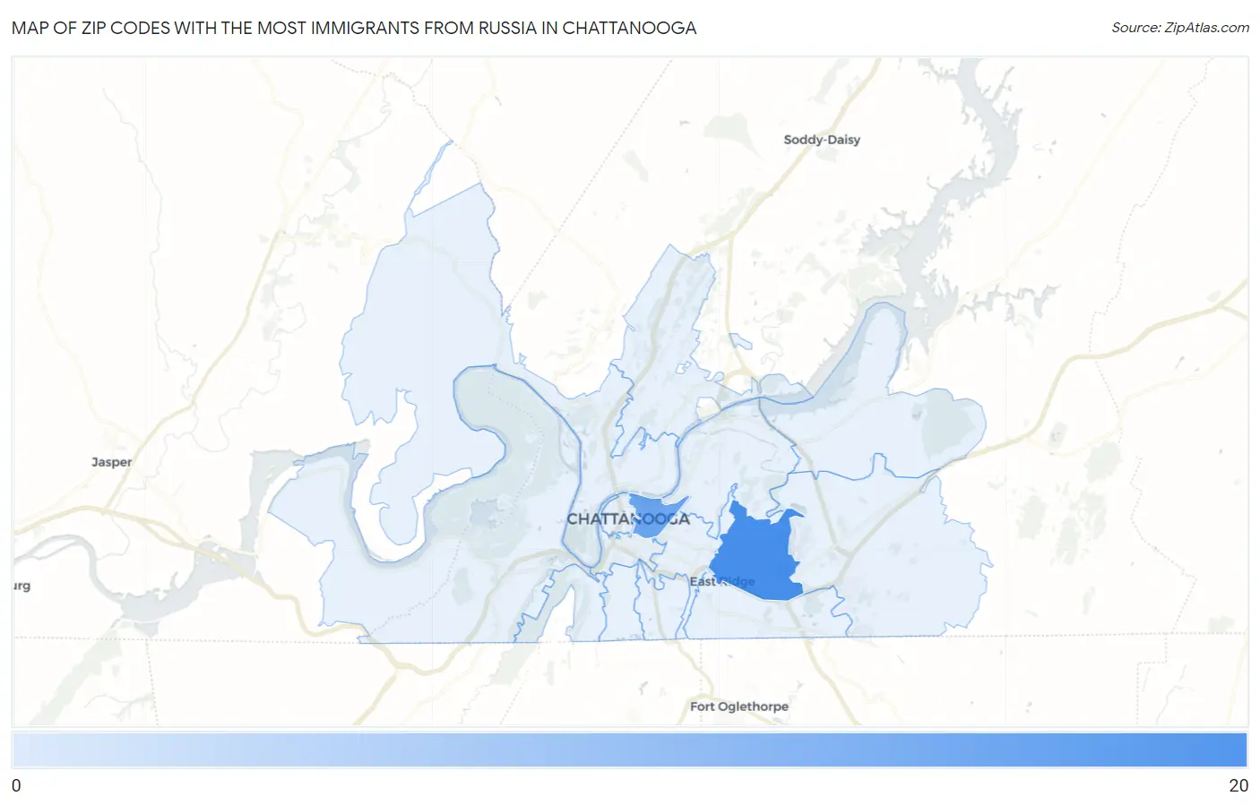 Zip Codes with the Most Immigrants from Russia in Chattanooga Map