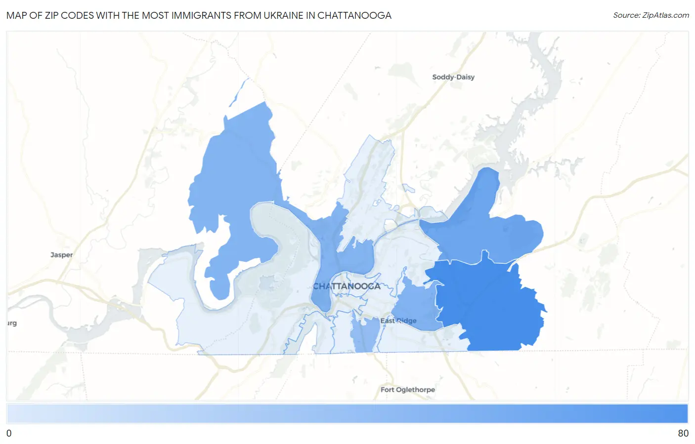 Zip Codes with the Most Immigrants from Ukraine in Chattanooga Map