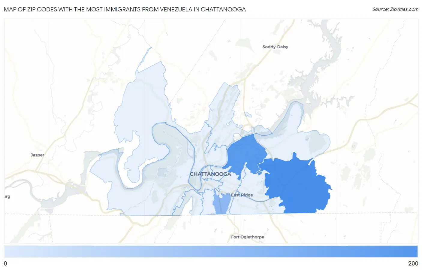 Zip Codes with the Most Immigrants from Venezuela in Chattanooga Map