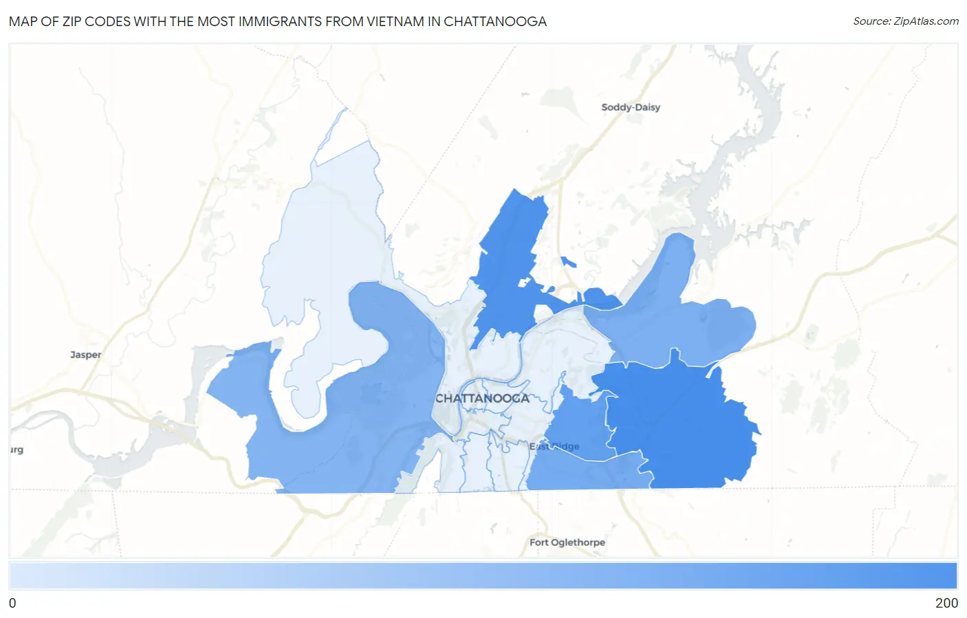 Zip Codes with the Most Immigrants from Vietnam in Chattanooga Map