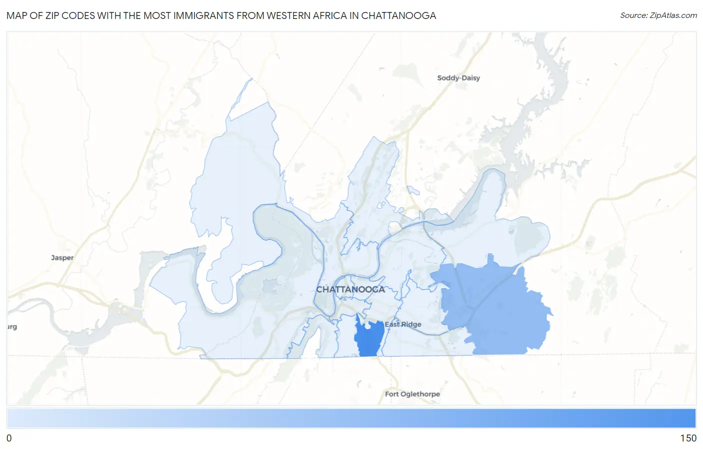 Zip Codes with the Most Immigrants from Western Africa in Chattanooga Map