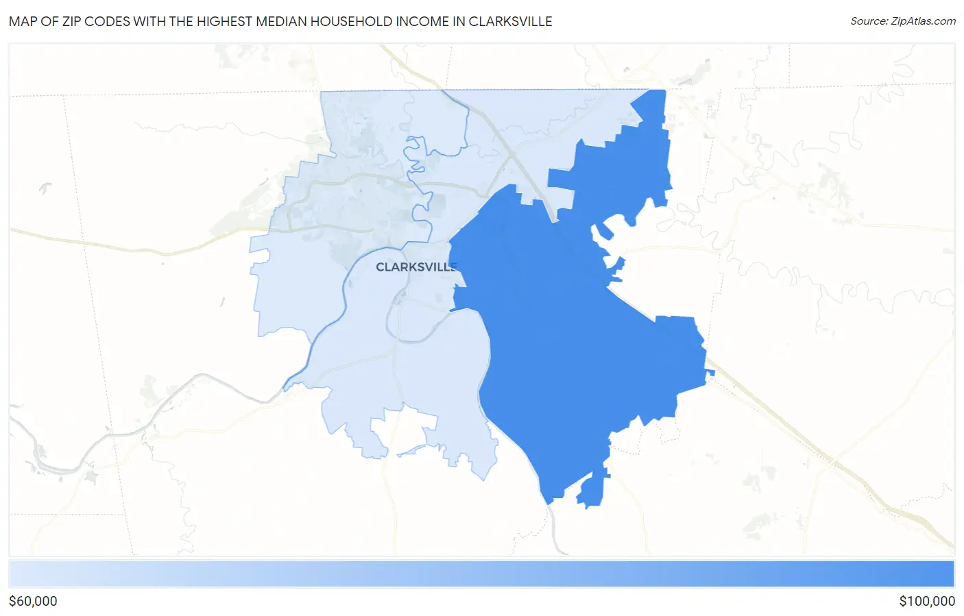 Zip Codes with the Highest Median Household Income in Clarksville Map
