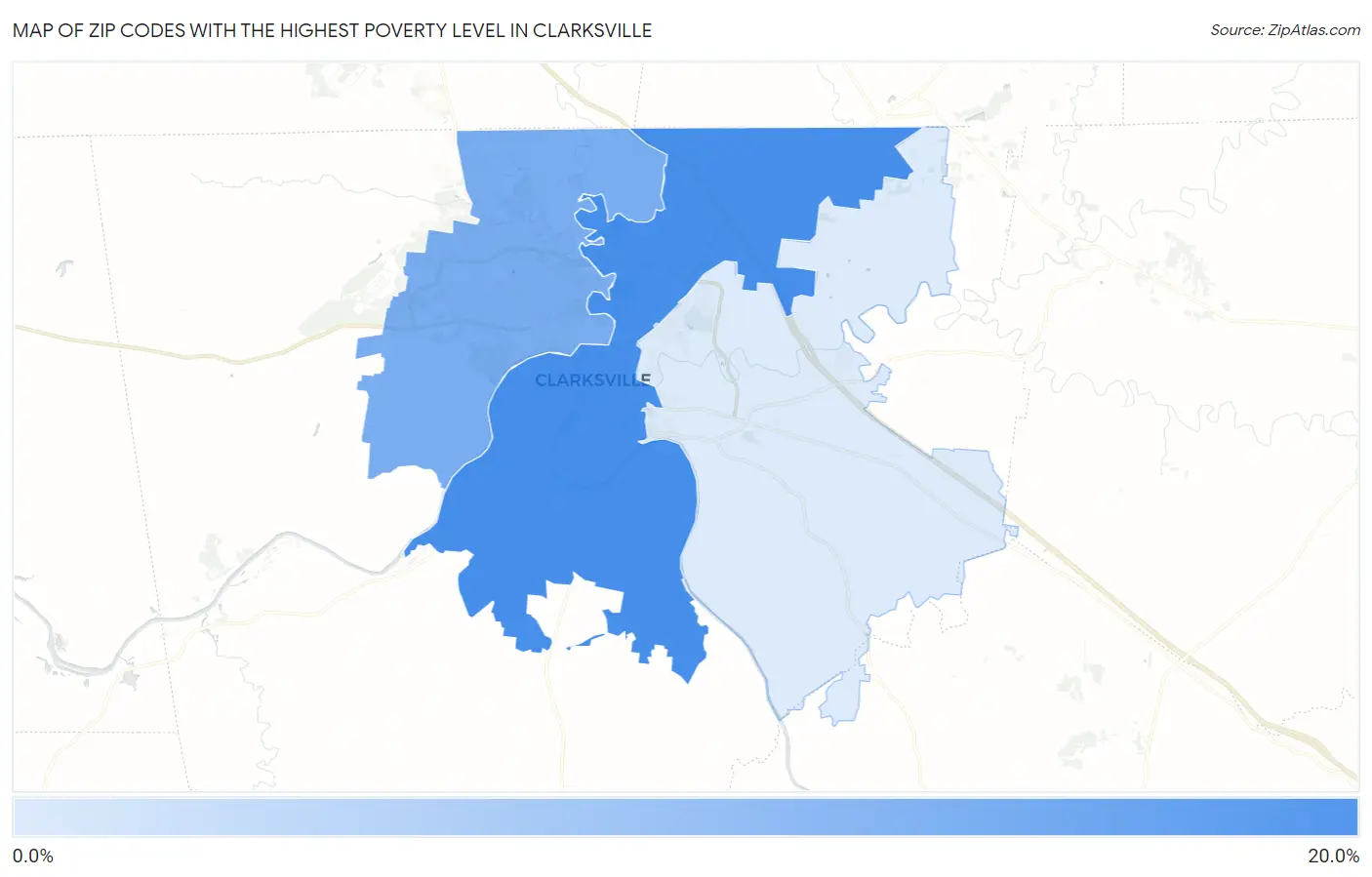 Zip Codes with the Highest Poverty Level in Clarksville Map