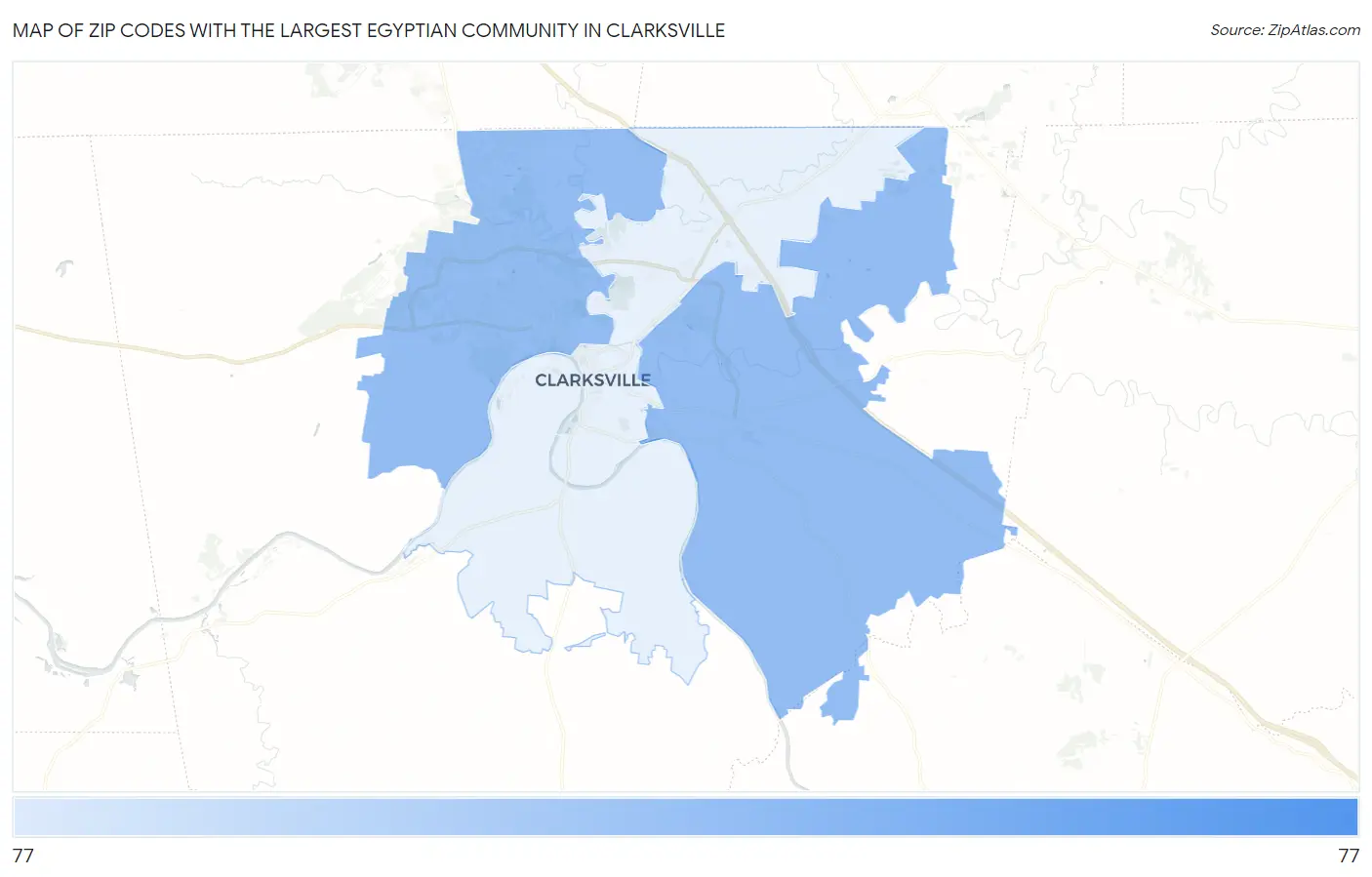 Zip Codes with the Largest Egyptian Community in Clarksville Map