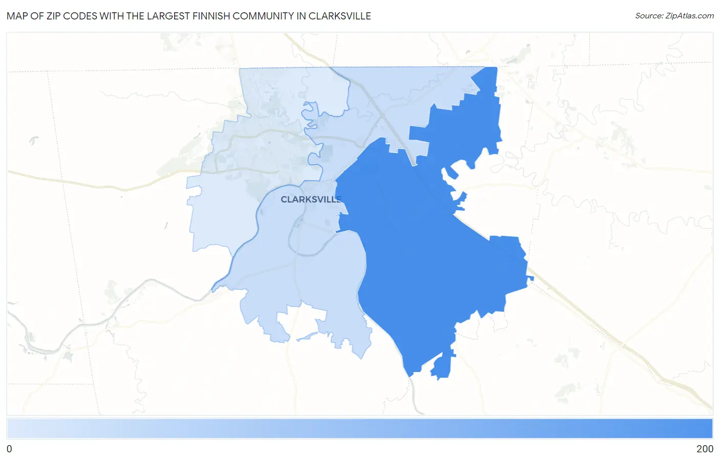 Zip Codes with the Largest Finnish Community in Clarksville Map