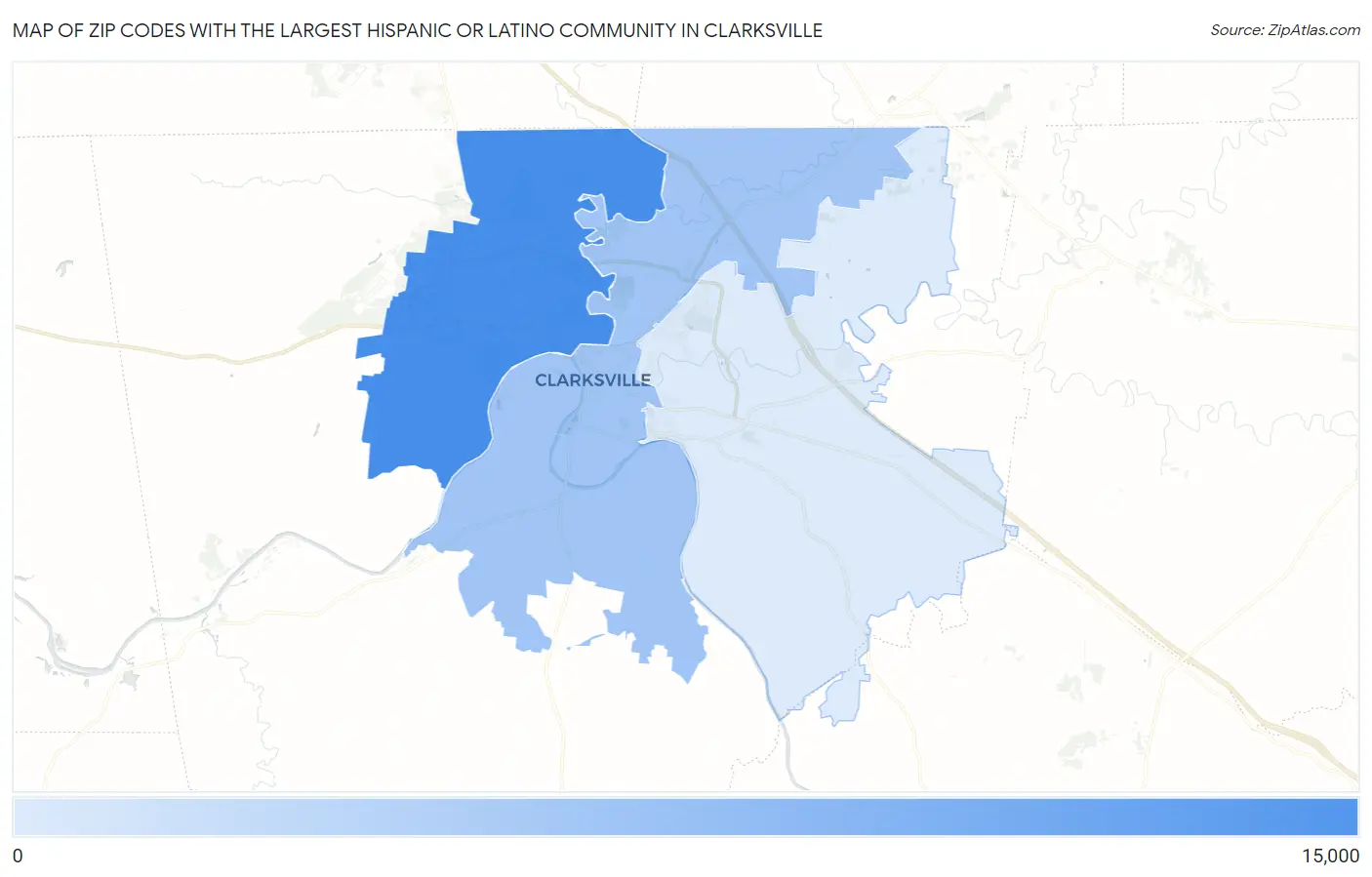 Zip Codes with the Largest Hispanic or Latino Community in Clarksville Map